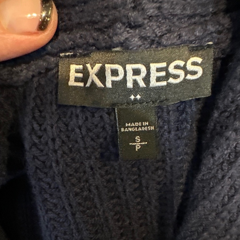 Express Fisherman Shawl Collar Cardigan Sweater Navy Blue Ribbed Knit MEDIUM - Picture 6 of 9